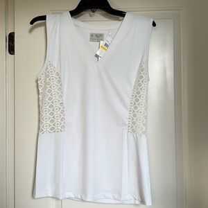 NWT Penguin white w/ lace racket& paddle sleeveless women’s top Pickleball 👍